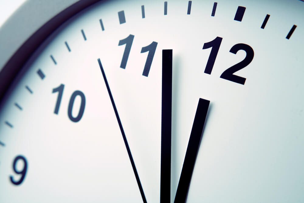 close up shot of a black and white clock set to 11:52