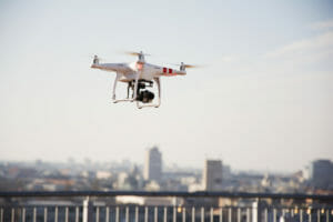 Drone preparing to fly over the city