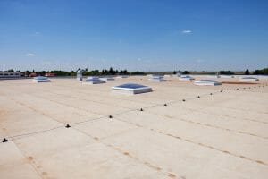 skylights scattered across commercial roof