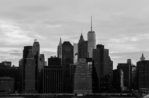 black and white skyline of a city