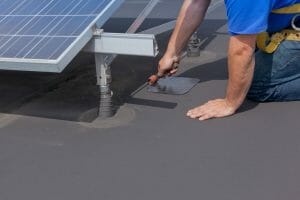 close up of roofer working