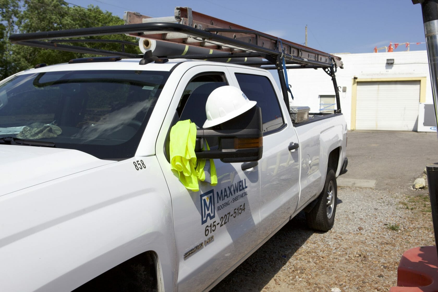 Maxwell roofing truck with safety equipment