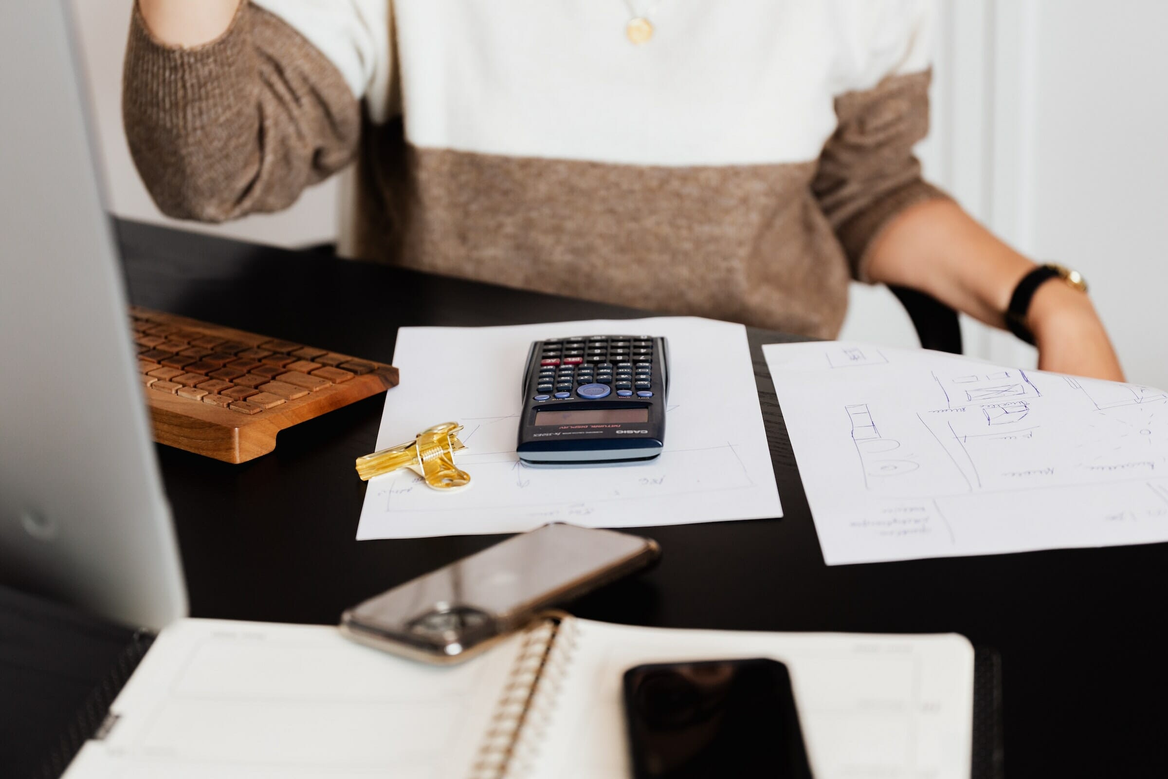 woman doing desk work.