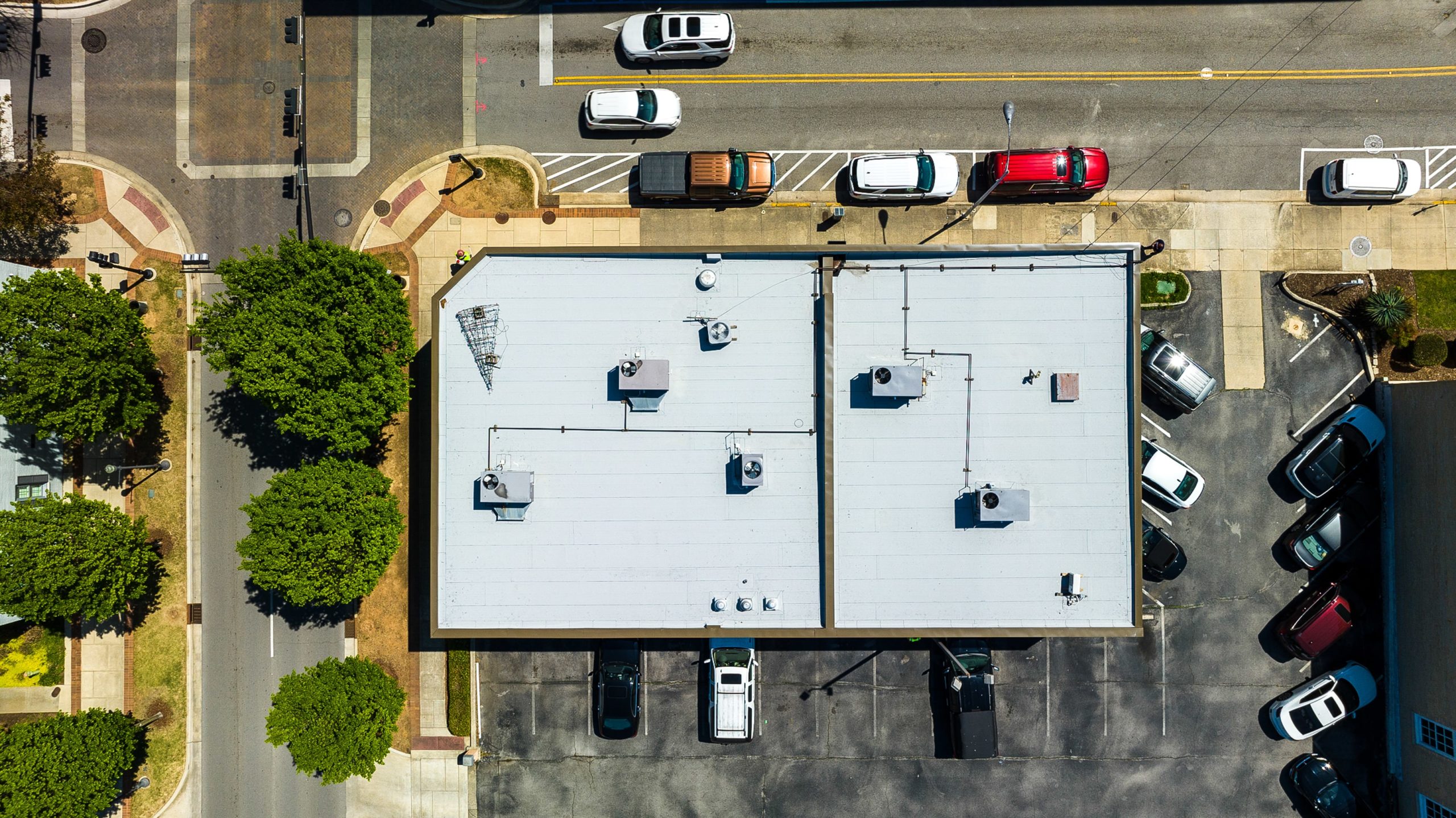 aerial view of commercial rooftop that is leak free