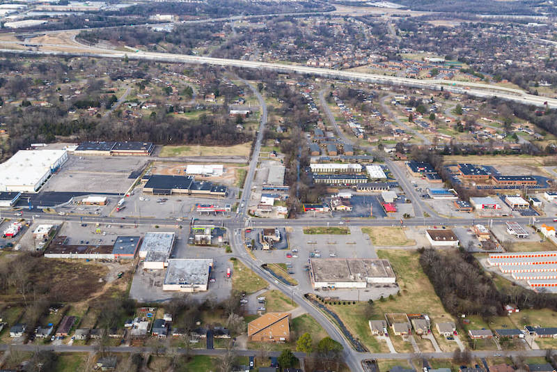 aerial shot of town.