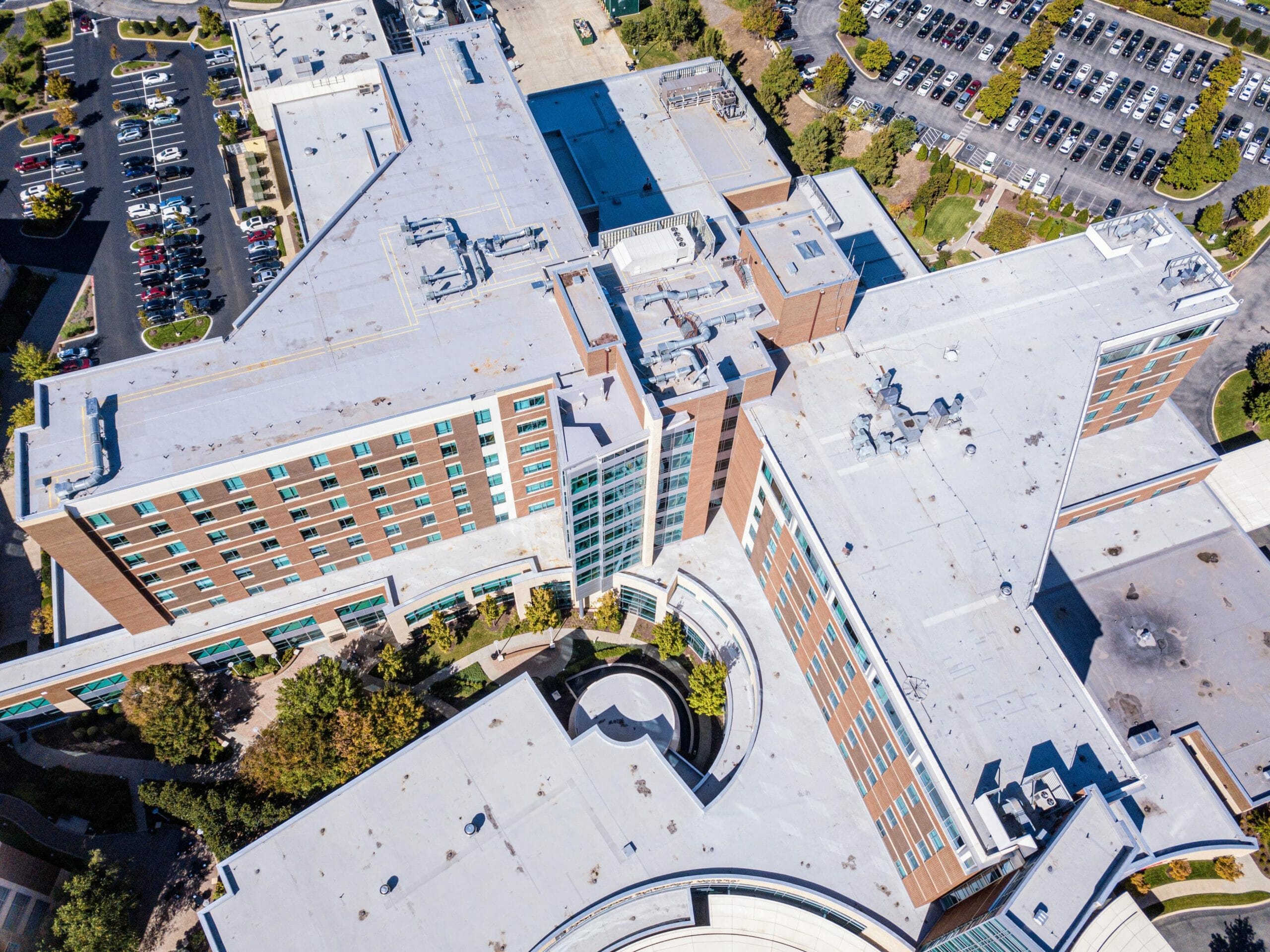 Aerial shot of buildings.