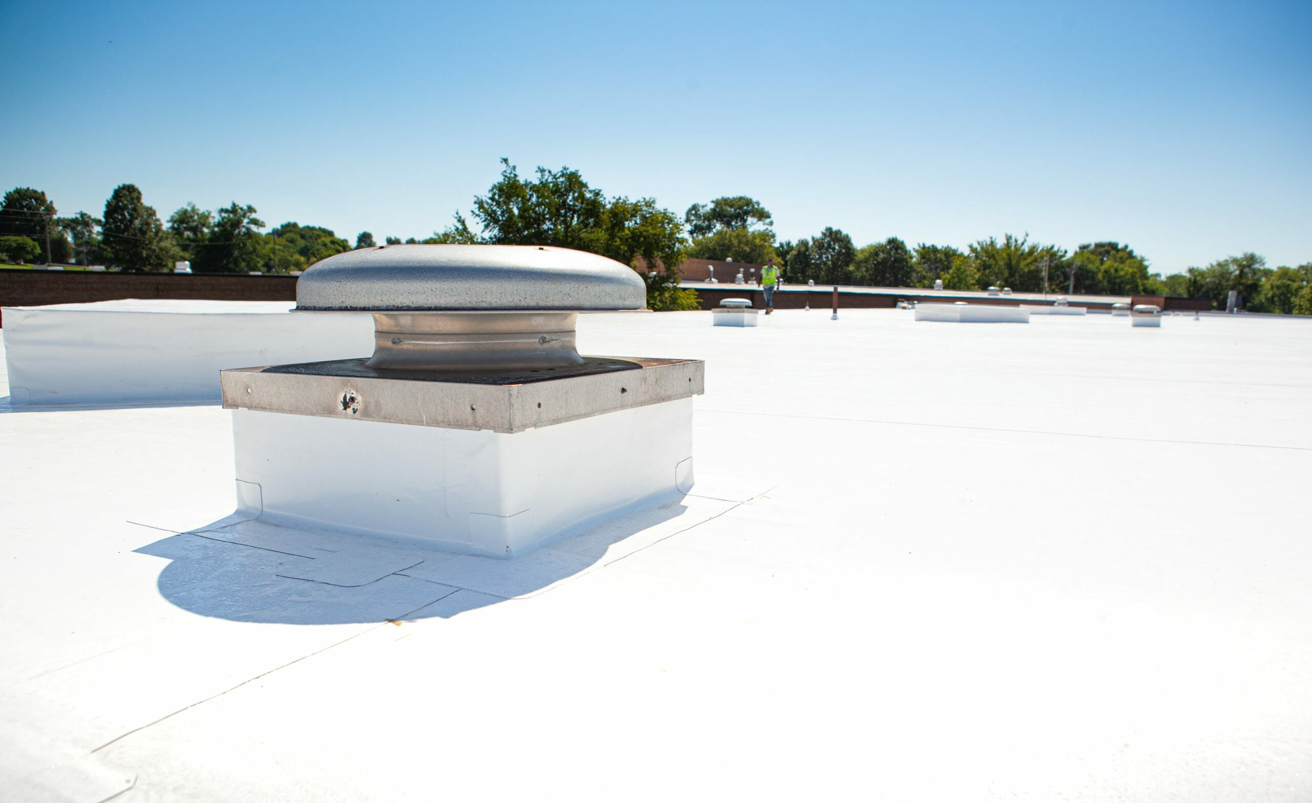 a bright white commercial roof.